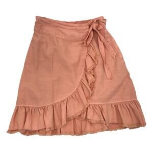 Pilcro Anthropologie Nettie Peach Ruffled Frayed Trim Wrap Skirt Size S